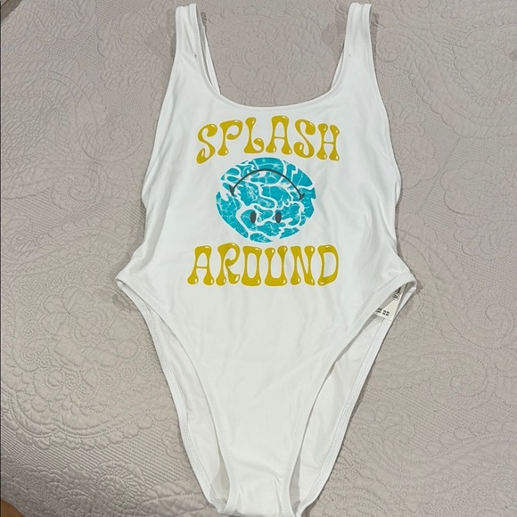 NWT | Aerie Birthday White Splash Around Swimsuit - Scoop Cheekiest Size Medium - Picture 1 of 10